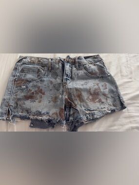 Free people Distressed Floral Blue Denim Cutoff Shorts